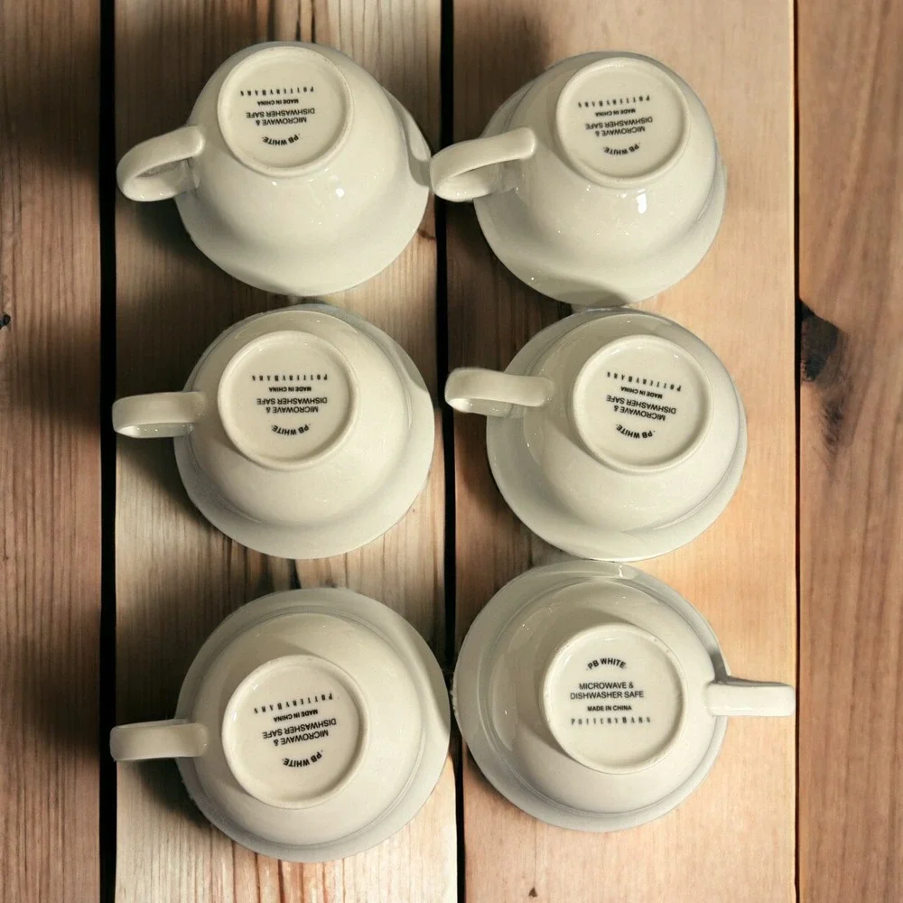Pottery Barn PB White Coffee or Tea (6) Cups Only